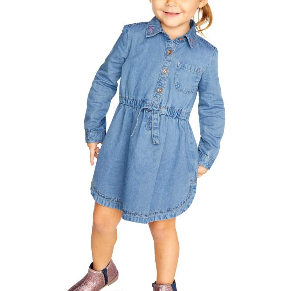 3/$20🌟 Carter's Girls Classic Blue Chambray Denim Shirt Dress Size 4/5